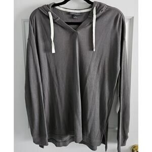 NWT Women's Freefly Bamboo Waffle Pullover Hoodie Gray Large V-neck Drawstring